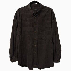 COTTON TRADERS BUTTON UP SHIRT BROWN BLACK CHECK LONG SLEEVE MENS XL FALL AUTUMN